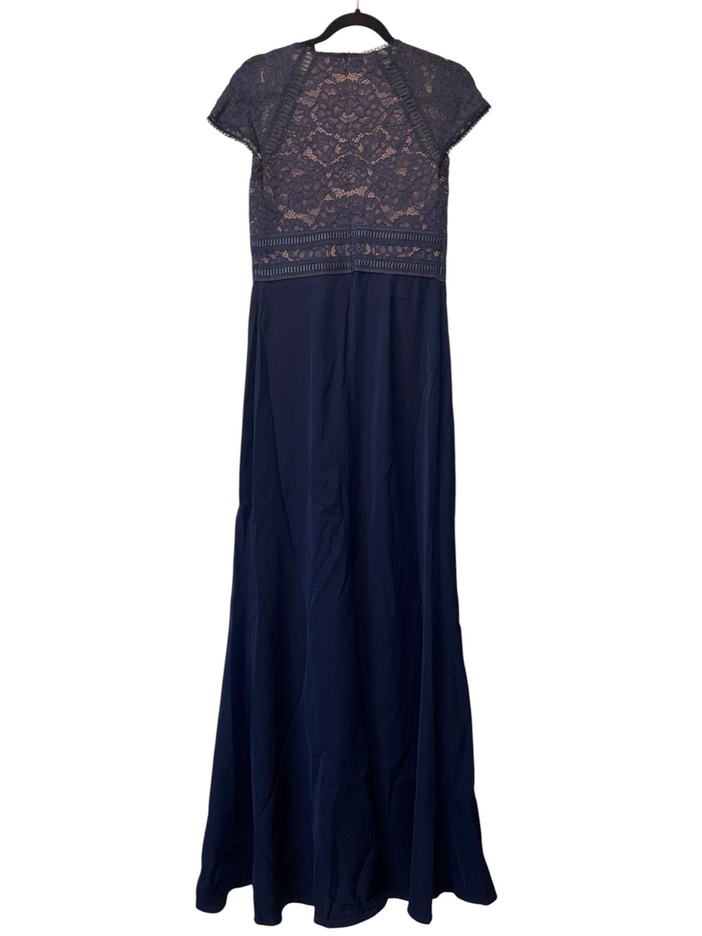 Tadashi Shoji Catrine Navy Blue Lace Bodice Crepe Gown, Size 6 - Picture 4 of 15